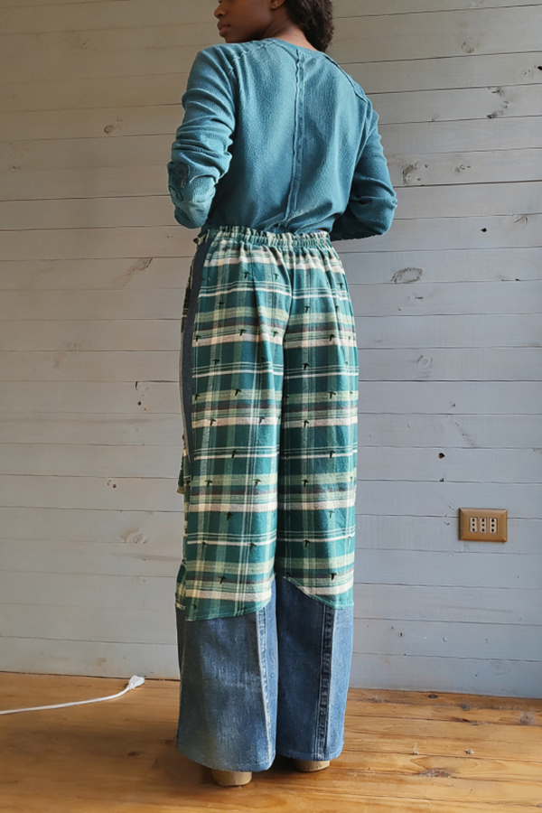 Retro Contrast Plaid Flap Pocket Jeans