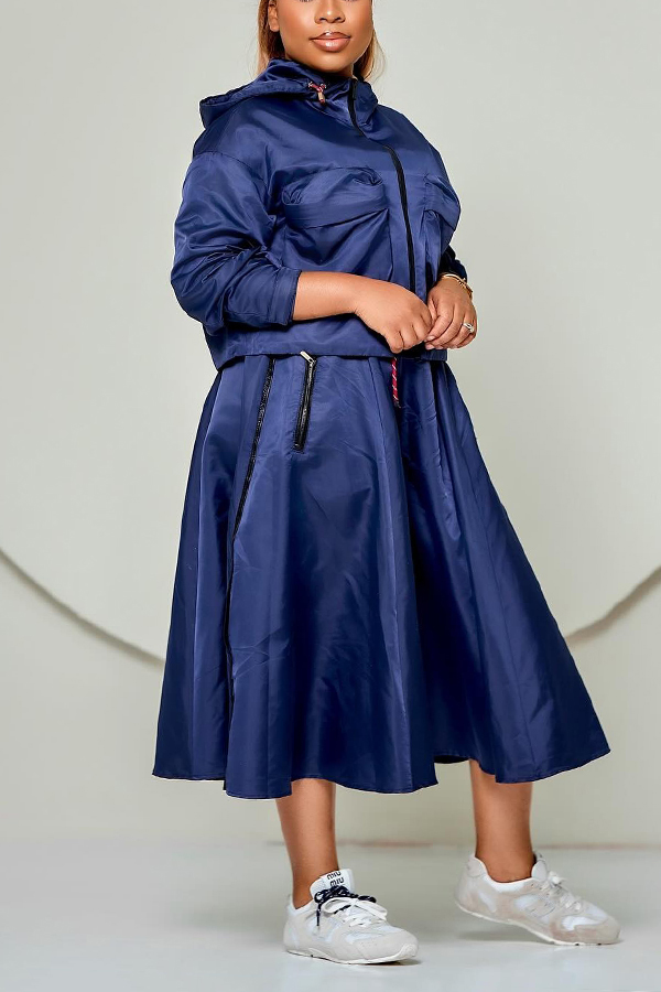 Fashion Flap Pocket Zip Front Top & Skirt Set