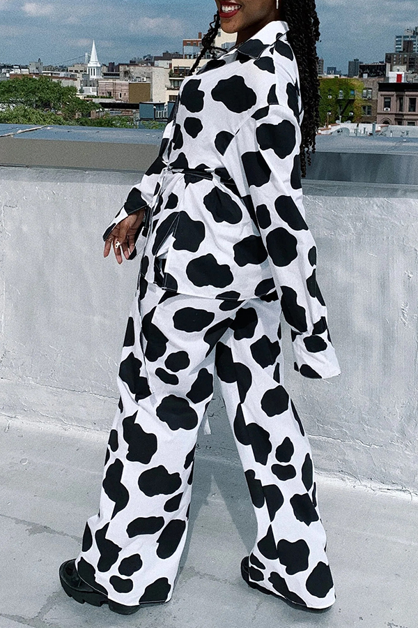 Stylish Cow print Blouse & Pants Set