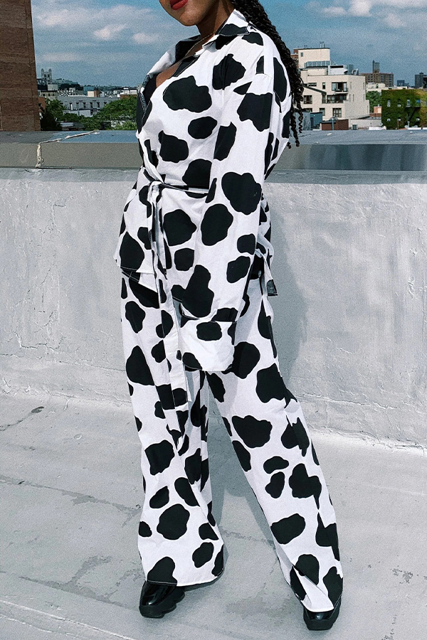 Stylish Cow print Blouse & Pants Set
