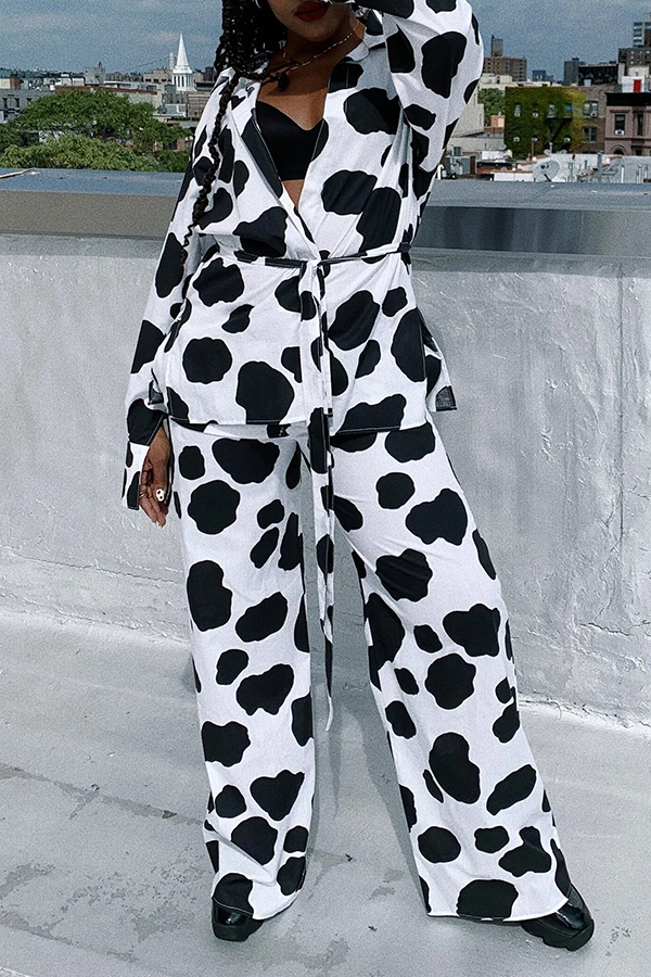 Stylish Cow print Blouse & Pants Set