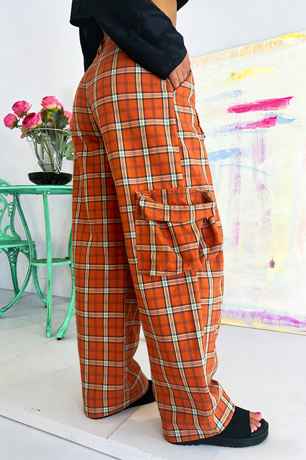 Chic Plaid Flap Pocket Pants