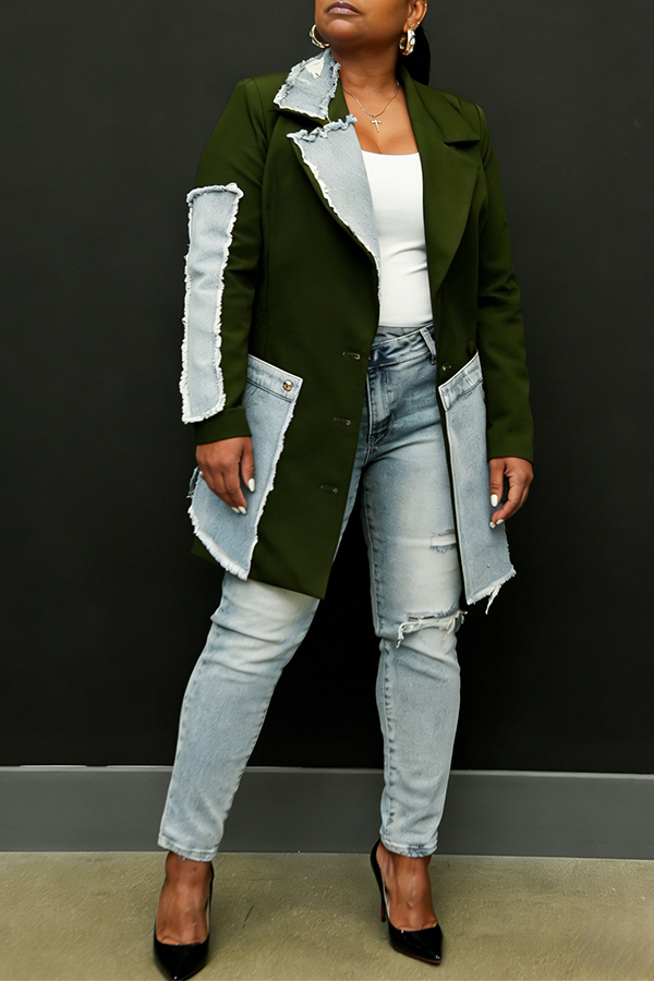 Stylish Asymmetrical Denim Splicing Blazer