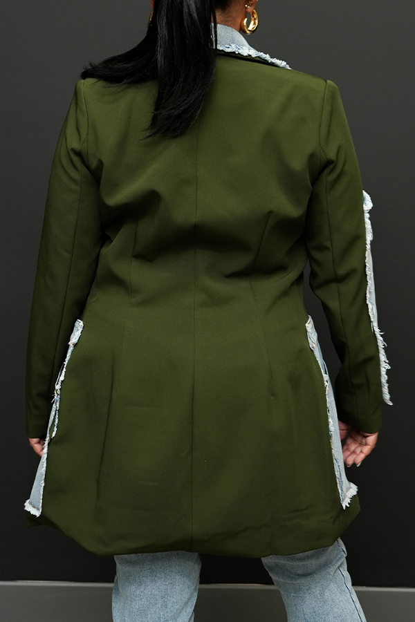 Stylish Asymmetrical Denim Splicing Blazer