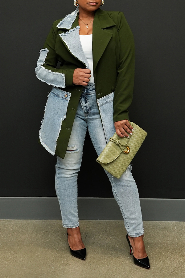 Stylish Asymmetrical Denim Splicing Blazer