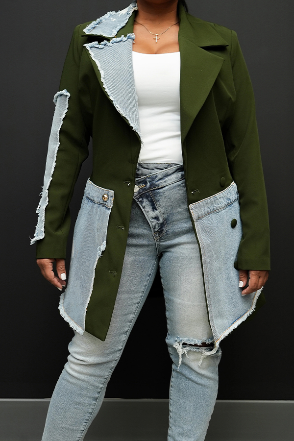 Stylish Asymmetrical Denim Splicing Blazer