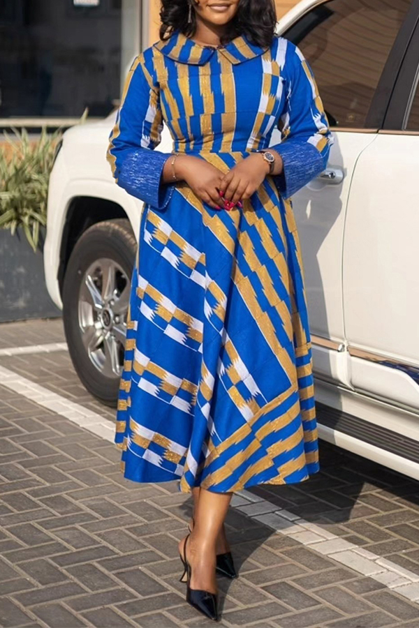 Retro Striped Peterpan Collar Midi Dress