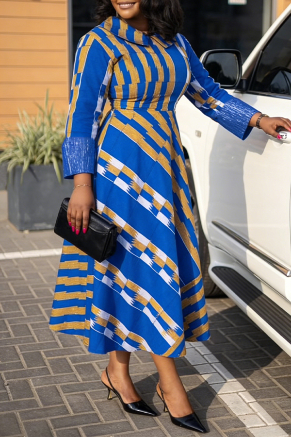 Retro Striped Peterpan Collar Midi Dress