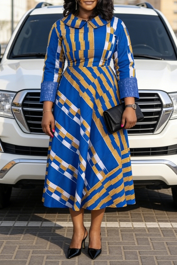 Retro Striped Peterpan Collar Midi Dress