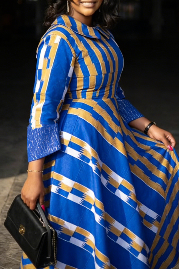 Retro Striped Peterpan Collar Midi Dress