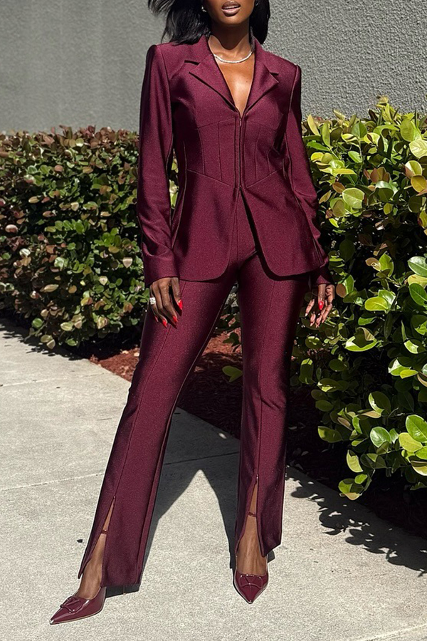 Fashion Zip Front Blazer & Pants Set