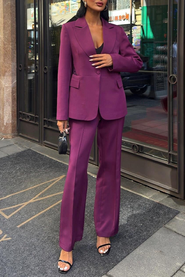 Stylish Contrast Lace Blazer & Pants Set