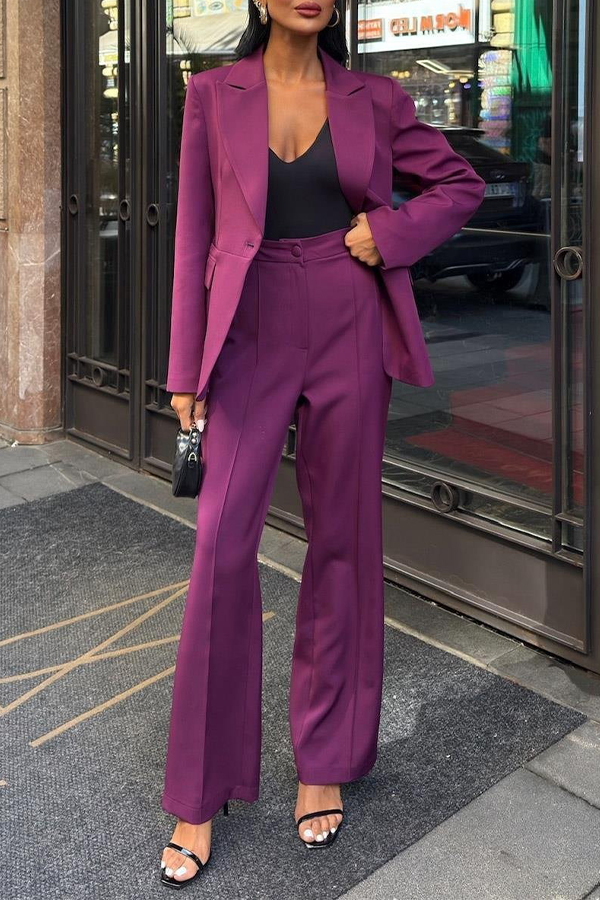 Stylish Contrast Lace Blazer & Pants Set