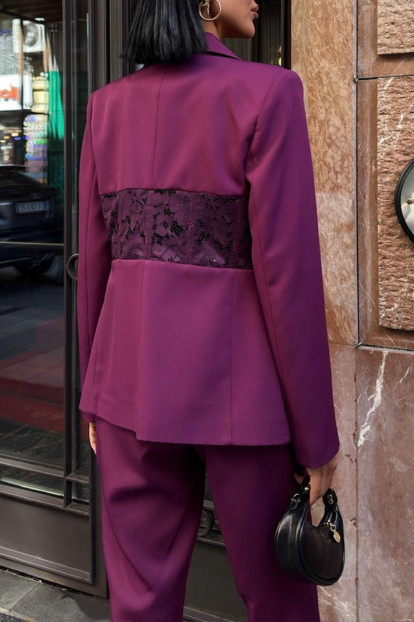 Stylish Contrast Lace Blazer & Pants Set