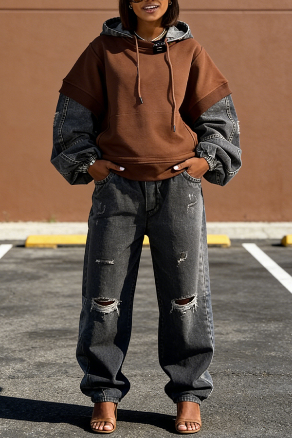 Stylish Contrast Denim Top