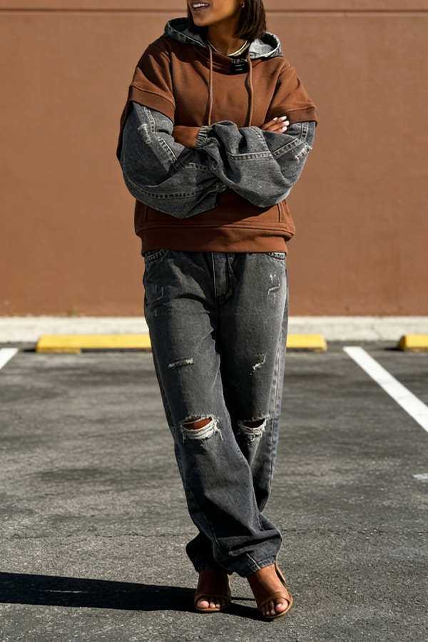 Stylish Contrast Denim Top