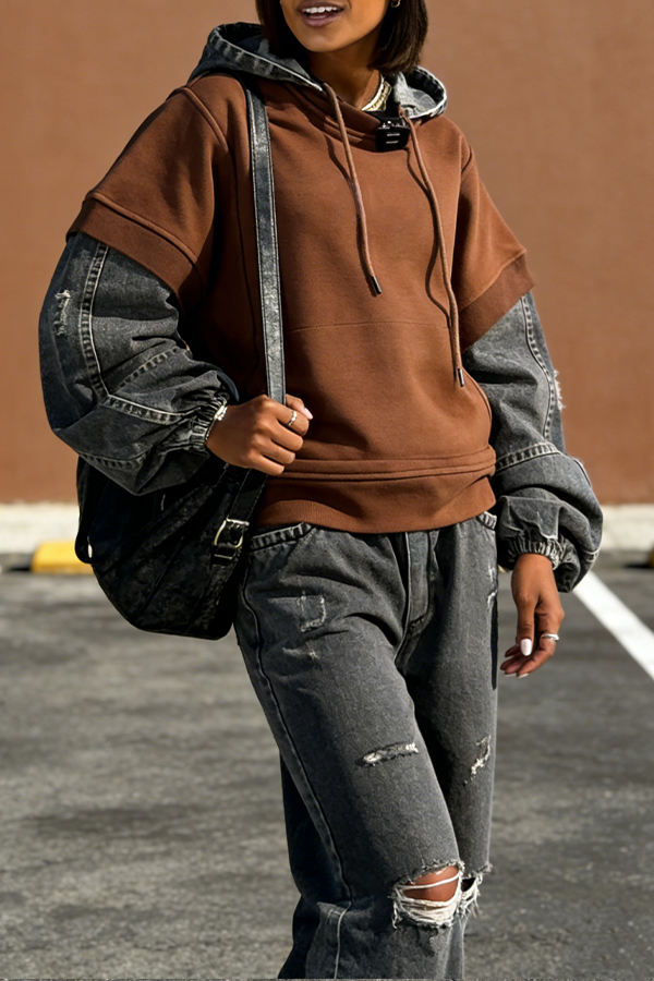 Stylish Contrast Denim Top