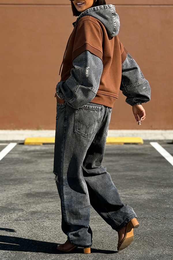 Stylish Contrast Denim Top