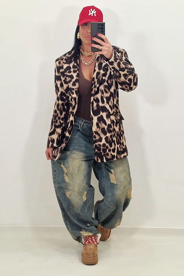 Retro Leopard Print Lapel Collar Blazer