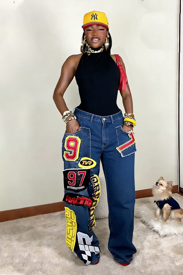 Fashion Letter Patches Jeans