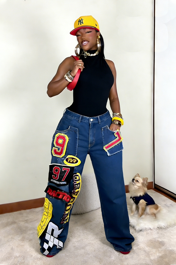 Fashion Letter Patches Jeans