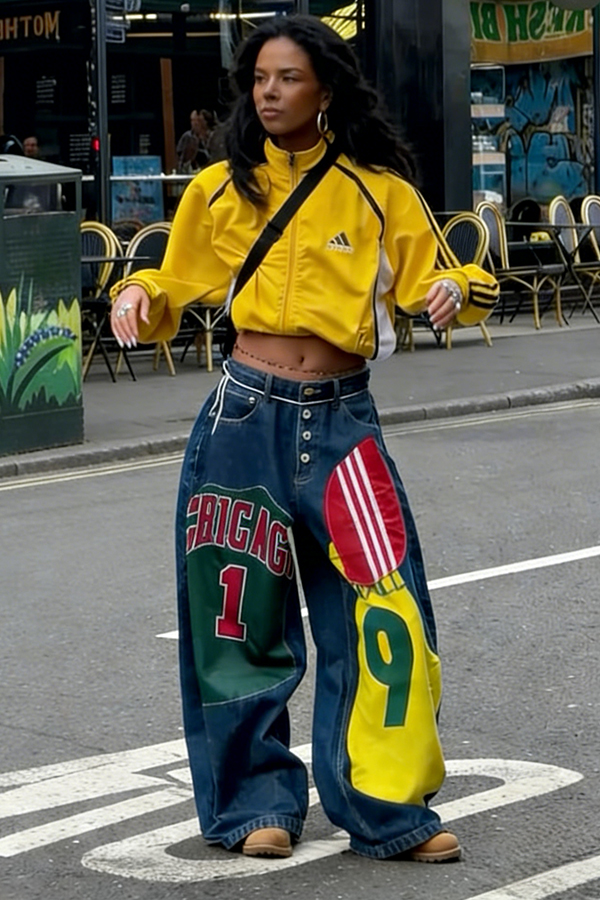 Fashion Letter Patches Single Breasted Jeans