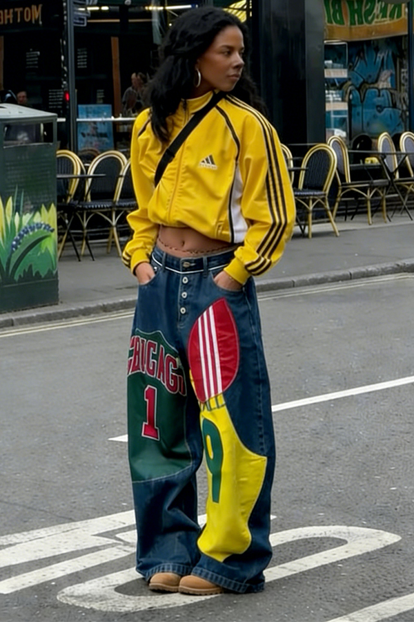 Fashion Letter Patches Single Breasted Jeans