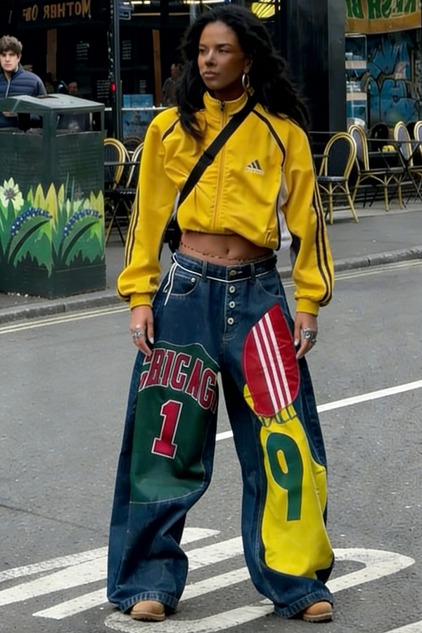 Fashion Letter Patches Single Breasted Jeans