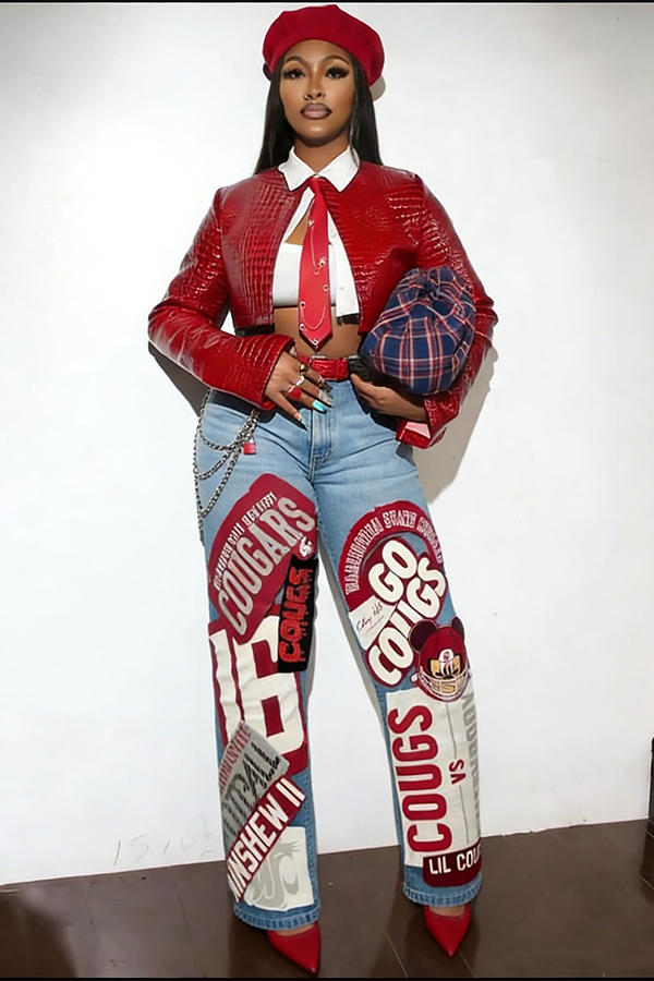 Stylish Letter Patches Straight Leg Jeans