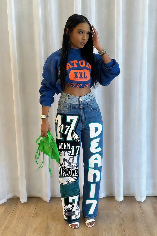 Stylish Super Bowl Letter Patches Jeans