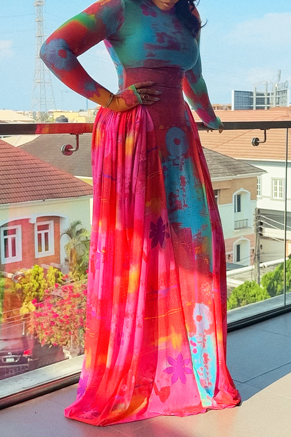 Chic Ombre Allover Print Midi Dress