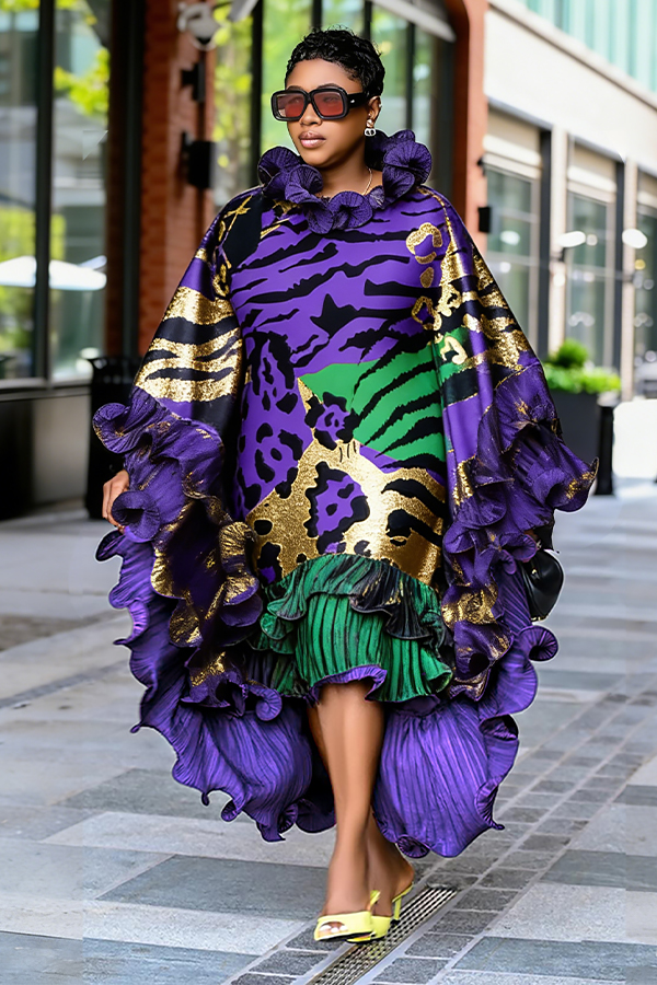 Stylish Mardi Gras Layered Frill Trim Dress