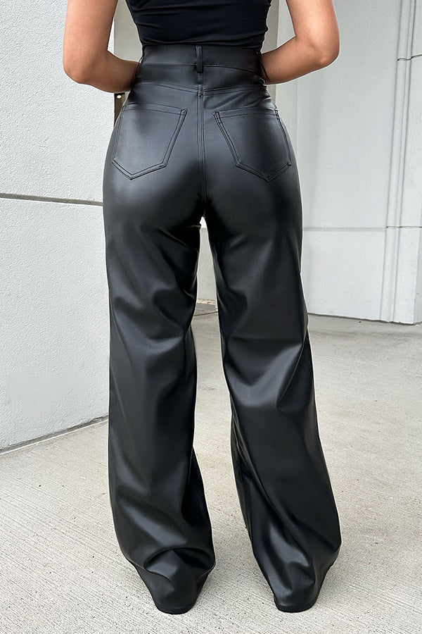 Stylish Artificial PU Patched Pocket Pants