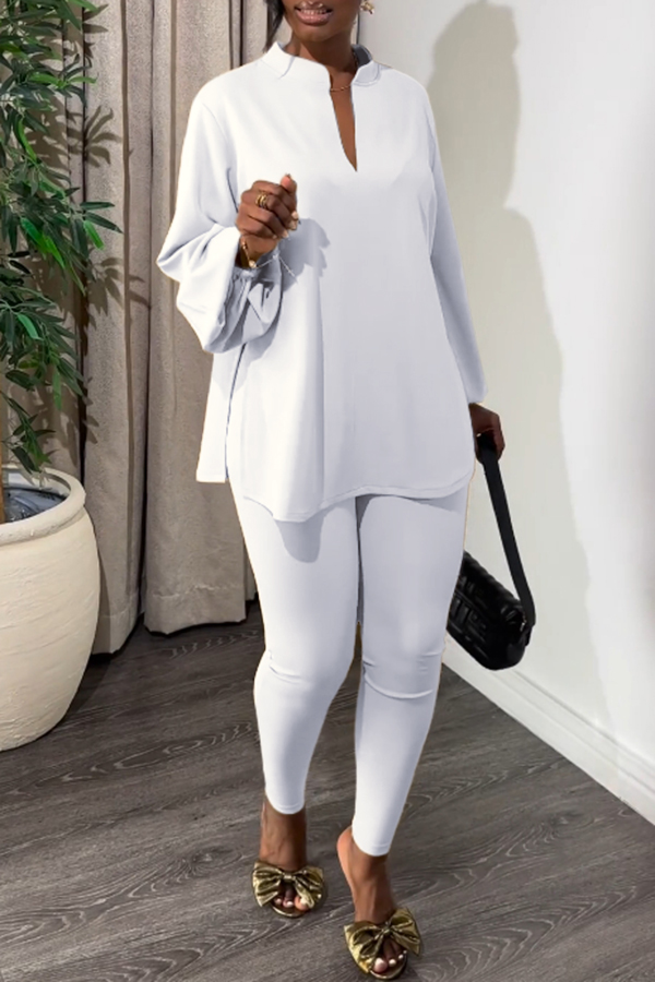 Casual Notch Neck Split Hem Top & Leggings Set