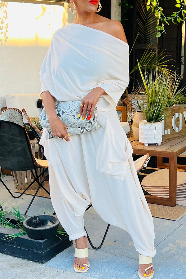 Casual Draped Off Shoulder Jumpsuit