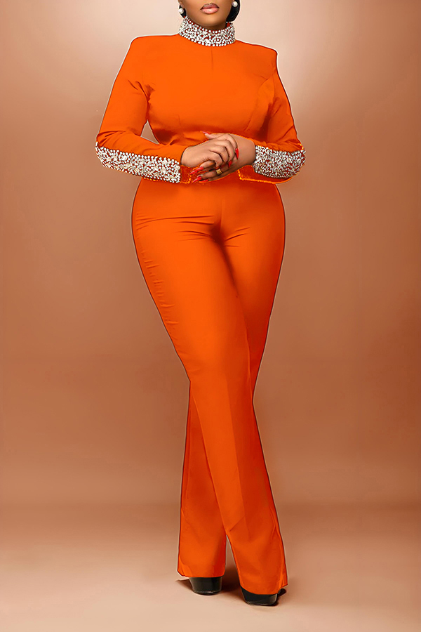 Gorgeous Rhinestones Deocr High Neck Top & Pants Set