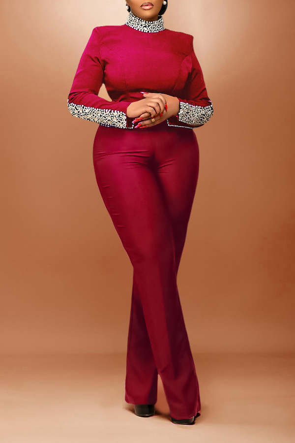 Gorgeous Rhinestones Deocr High Neck Top & Pants Set