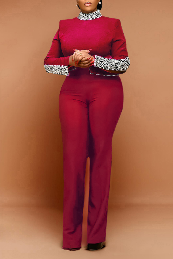 Gorgeous Rhinestones Deocr High Neck Top & Pants Set