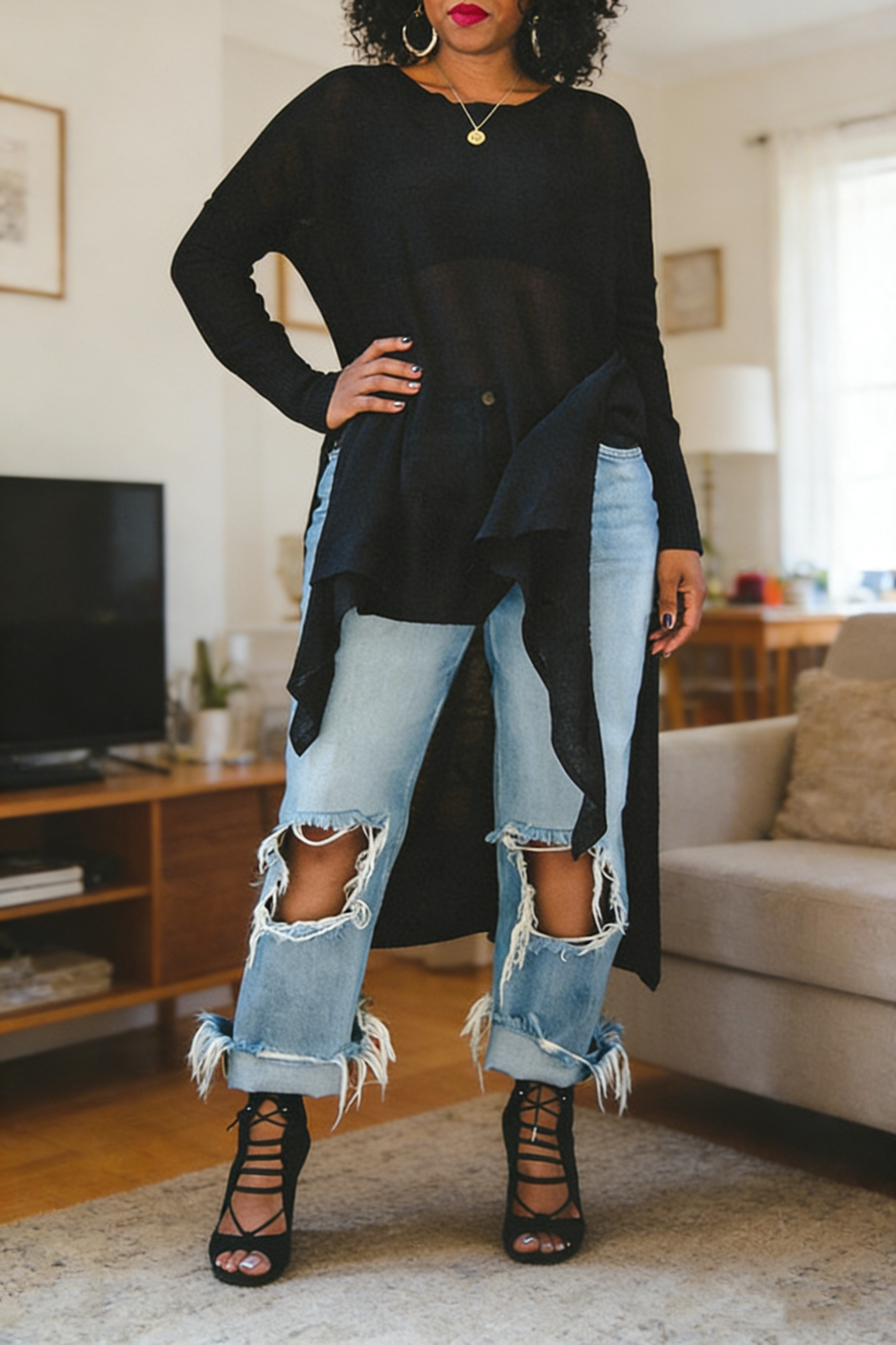 Stylish Asymmetrical Hem Split Top