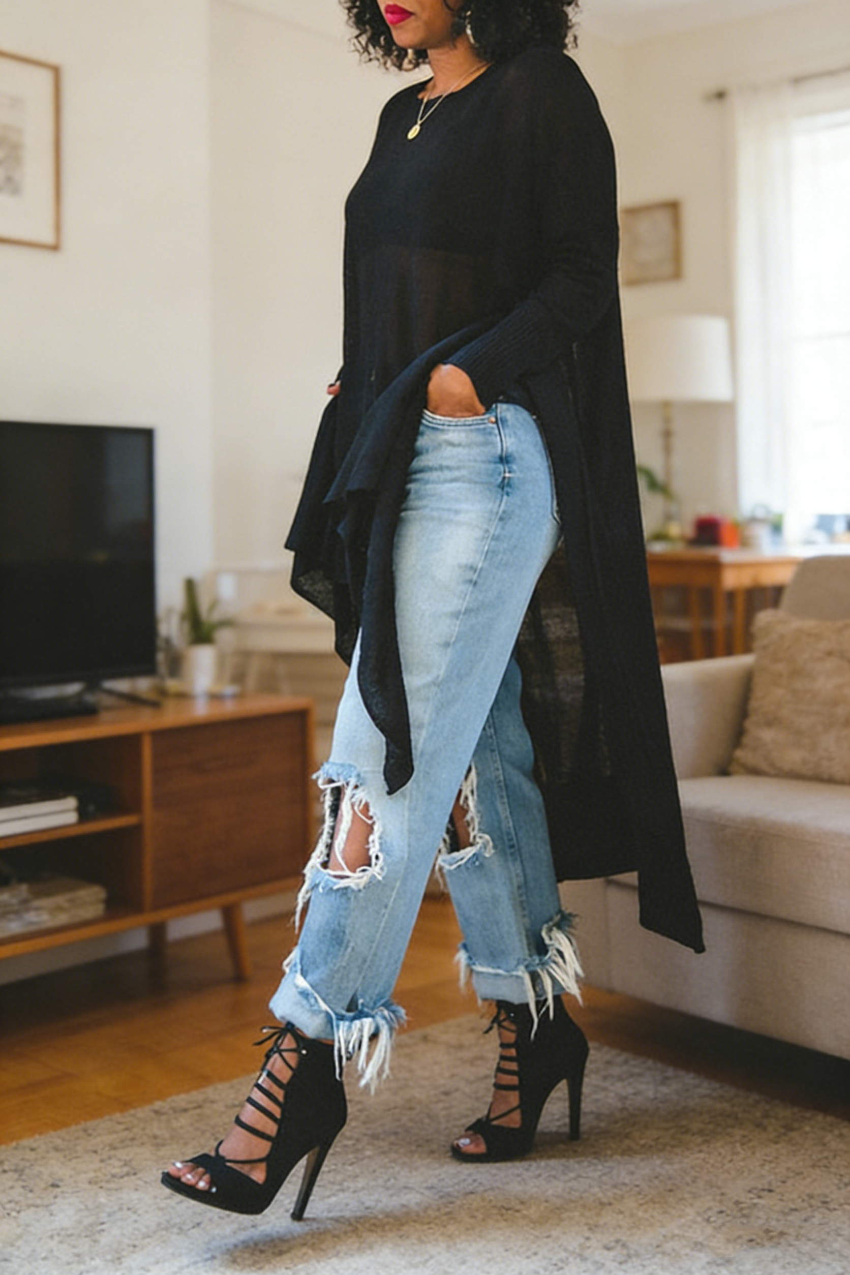 Stylish Asymmetrical Hem Split Top