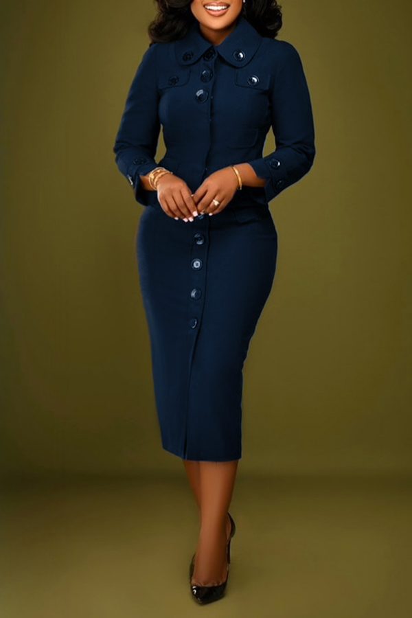 Classy Button Up Slim Fit Midi Dress