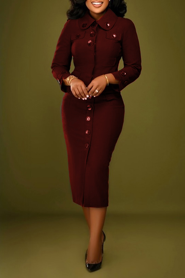 Classy Button Up Slim Fit Midi Dress
