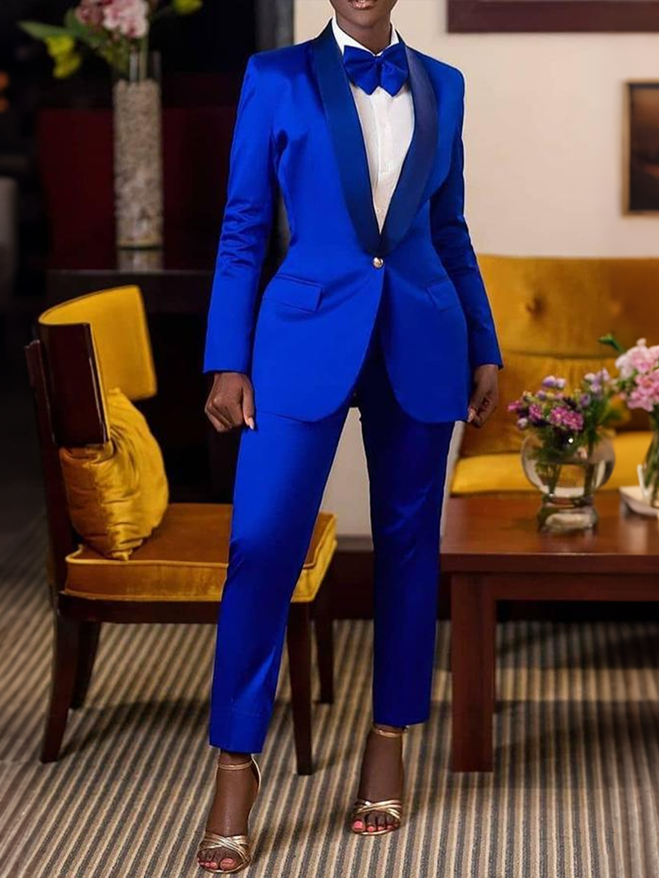 Classic Solid Single Button Blazer & Pants Set