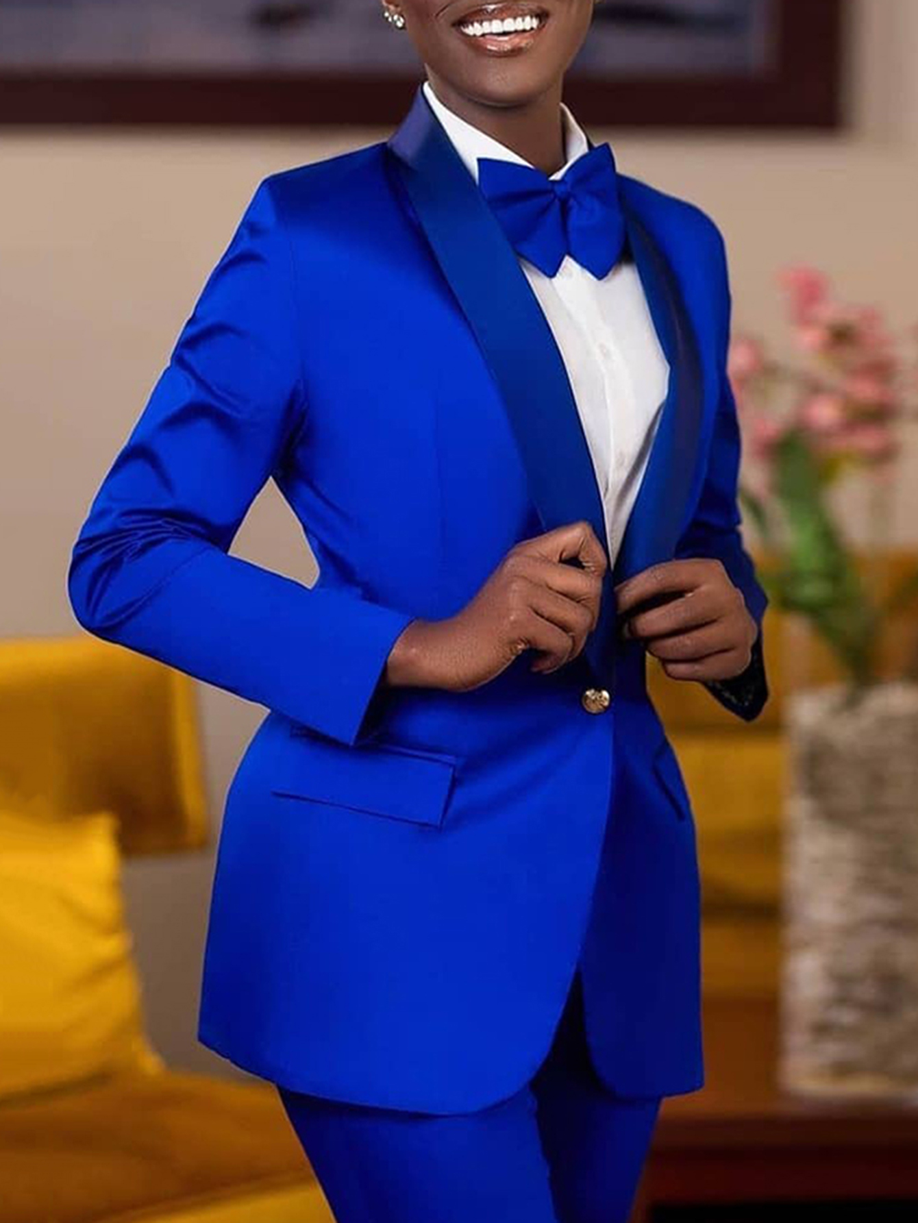 Classic Solid Single Button Blazer & Pants Set