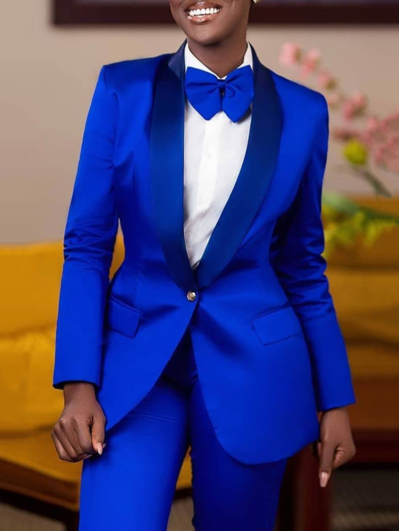 Classic Solid Single Button Blazer & Pants Set