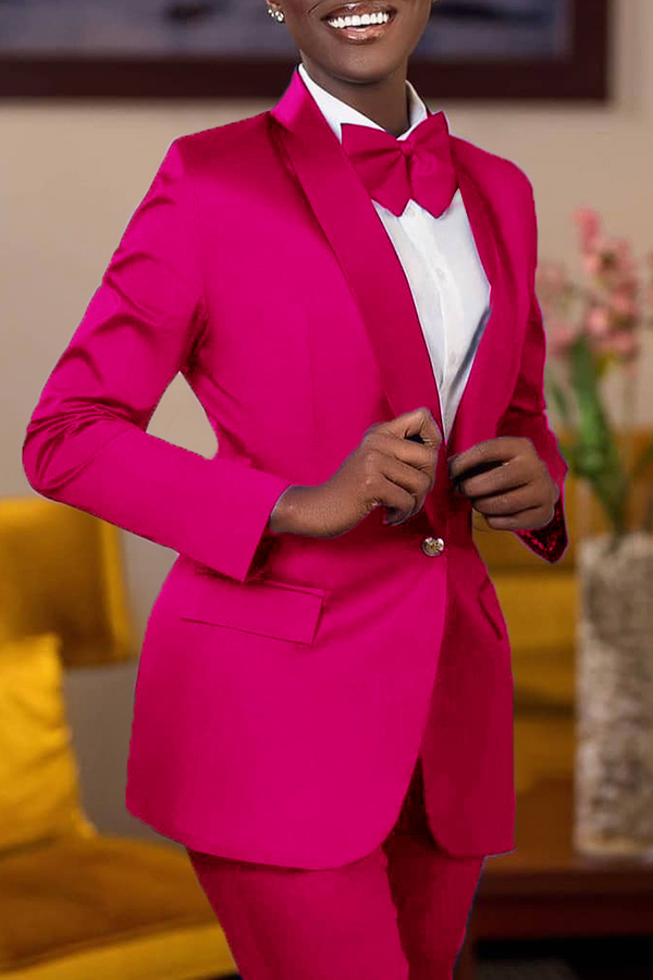 Classic Solid Single Button Blazer & Pants Set