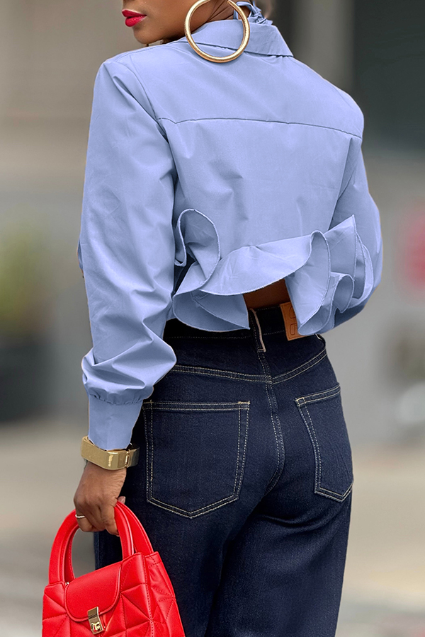 Detachable collar flower Ruffle Hem Blouse