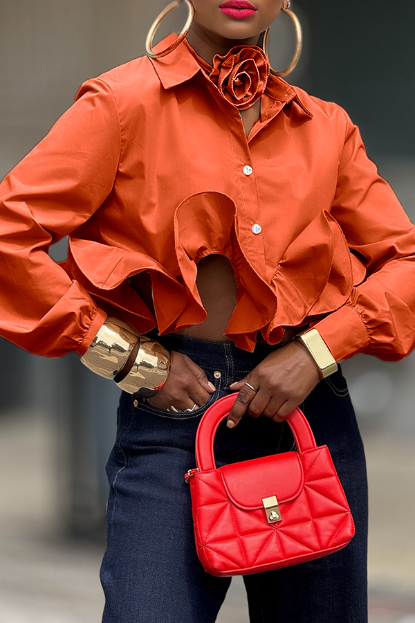 Detachable collar flower Ruffle Hem Blouse