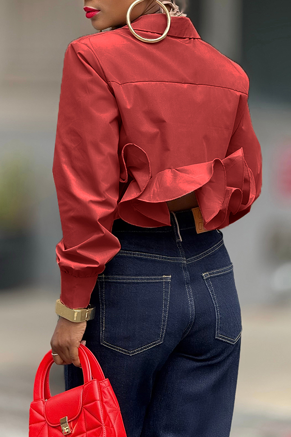 Detachable collar flower Ruffle Hem Blouse