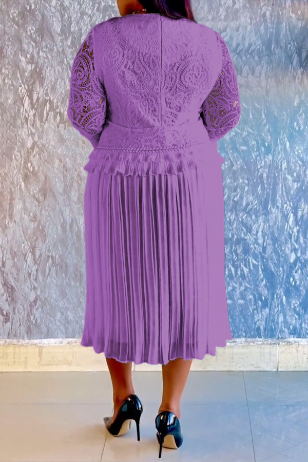 Vintage Lace Ruffle Top & Pleated Skirt Set